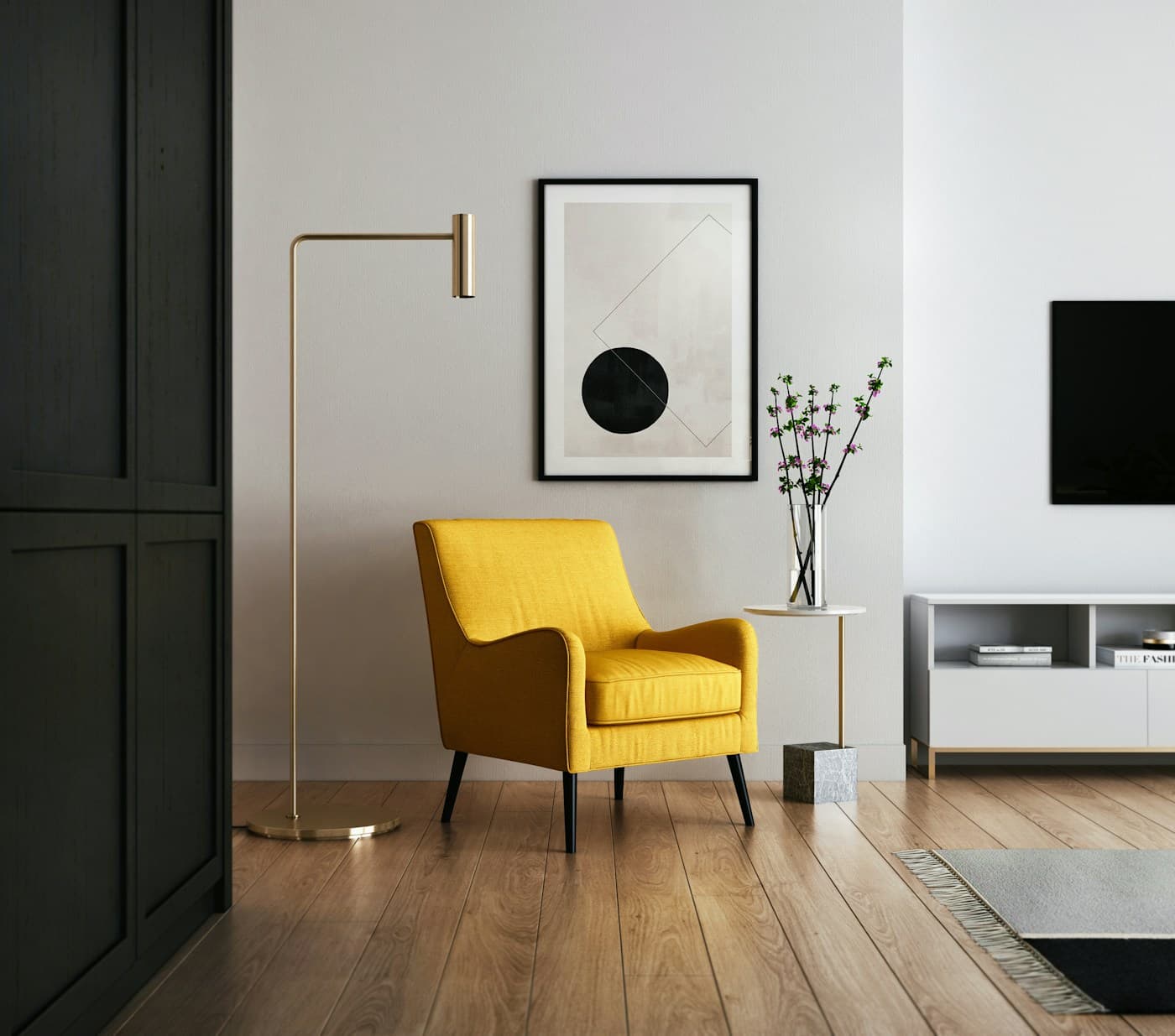 Light-filled living room with contemporary furniture, showing a finished conversion space