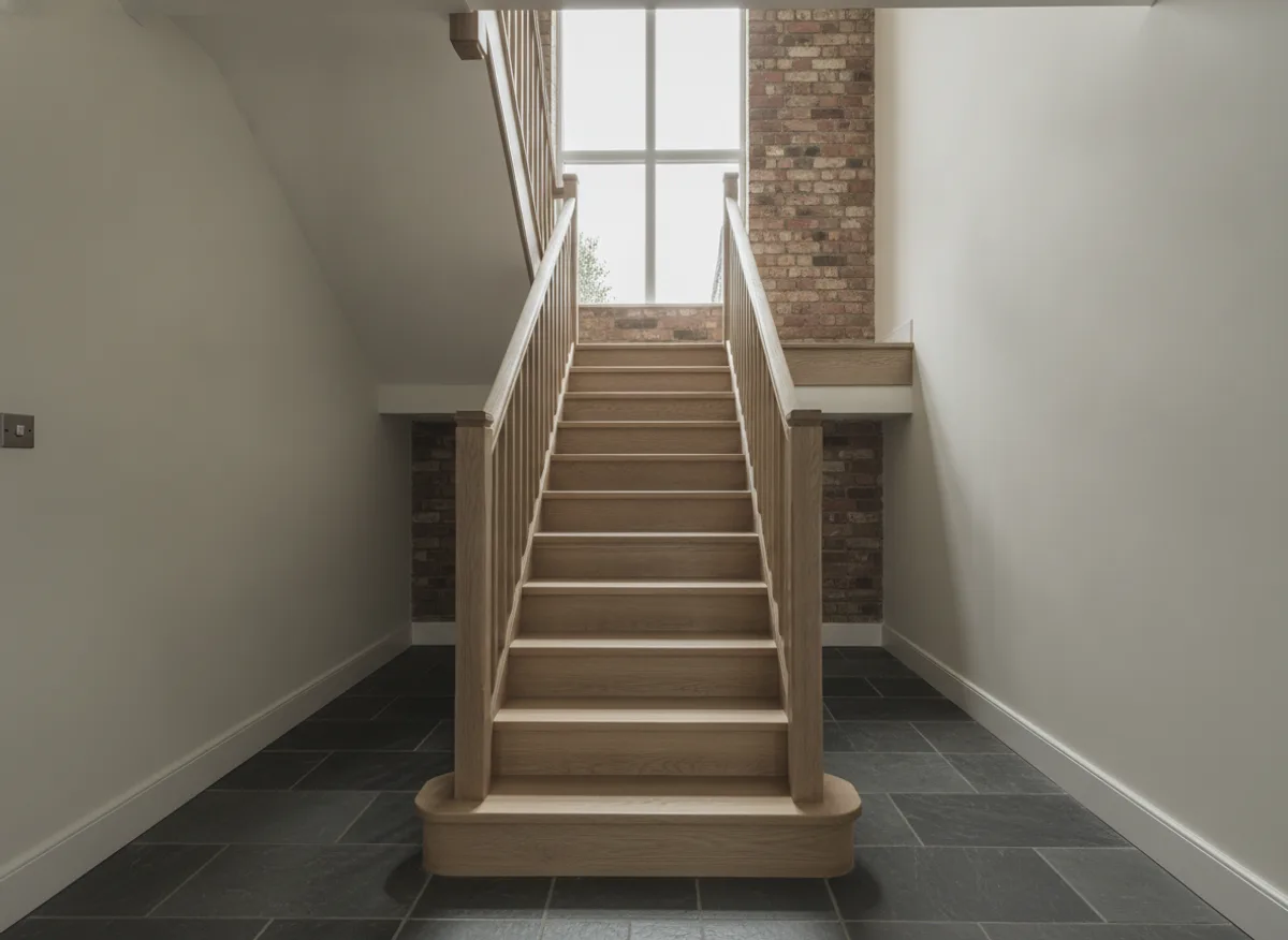Bespoke solid oak staircase with a square spindle balustrade